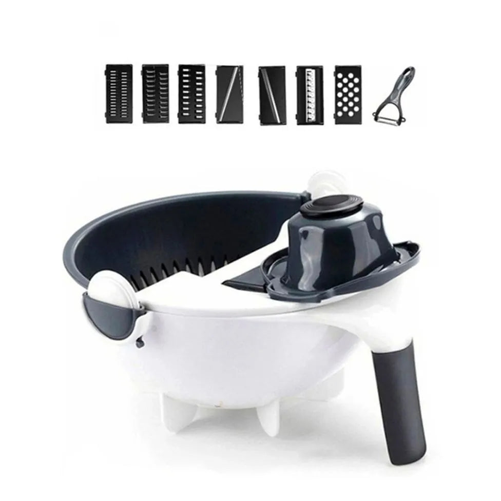 RALLADOR Y ESCURRIDOR 9 en 1 + AFILADOR DE CUCHILLOS DE REGALO