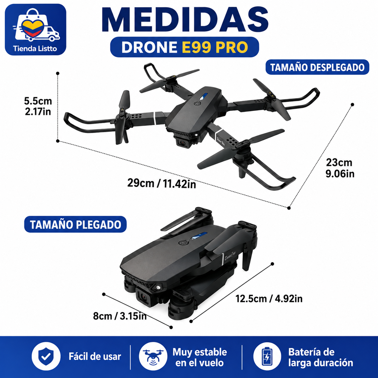 Drone E99 Pro Plegable + Batería Extra Incluida