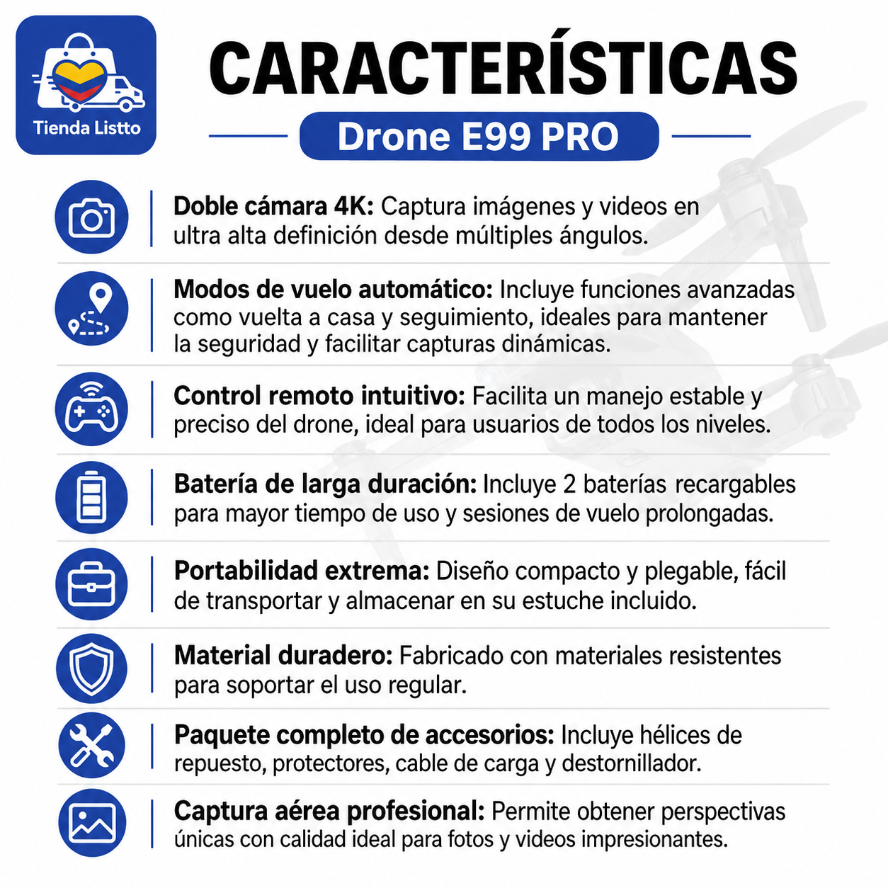 Drone E99 Pro Plegable + Batería Extra Incluida