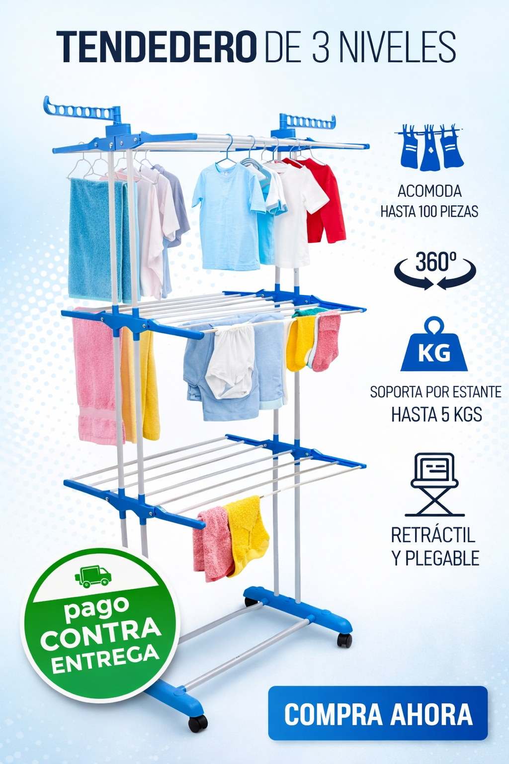 Tendedero de 3 Niveles con Ruedas